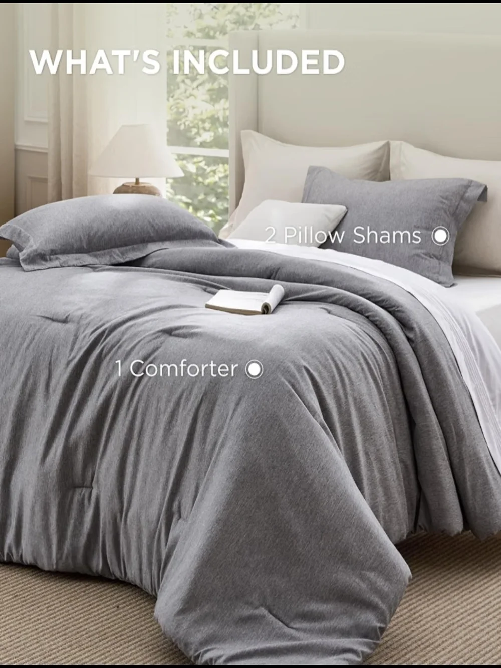 Soft Grey 3 Pcs Comforter Set - Queen Size Home Bedding NIB